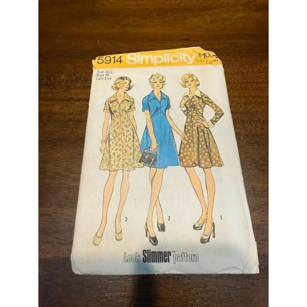 Vintage 1973 Simplicity 5914 Sewing Pattern Womens Half Size 16.5 Bust 39 Retro